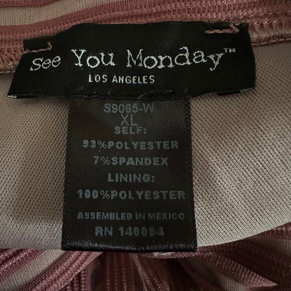 See You Monday Sheer Mesh Striped Dusty Pink Purple Pleated Midi Circle Skirt XL - Picture 6 of 7